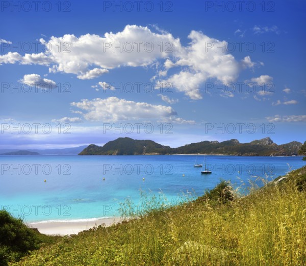 Islas Cies islands beach turquoise near Vigo of Galicia Spain
