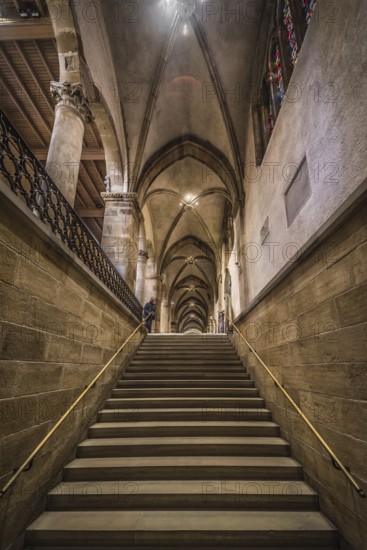 Echternach, The Grand Duchy of Luxembourg, 04 14 2019, The arches, ceiling and interior design of the Echternach Abbey