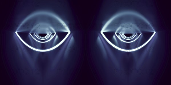 A blue neon lights eyes background. 3D illustration