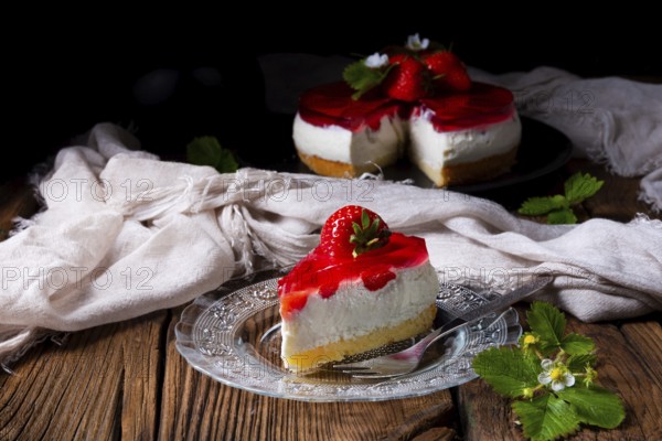 Delicious strawberry cream cheese tart with sponge base