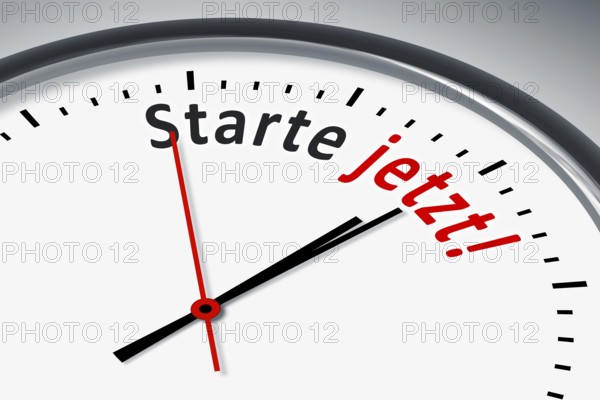 Eine Uhr mit Text starte jetzt!