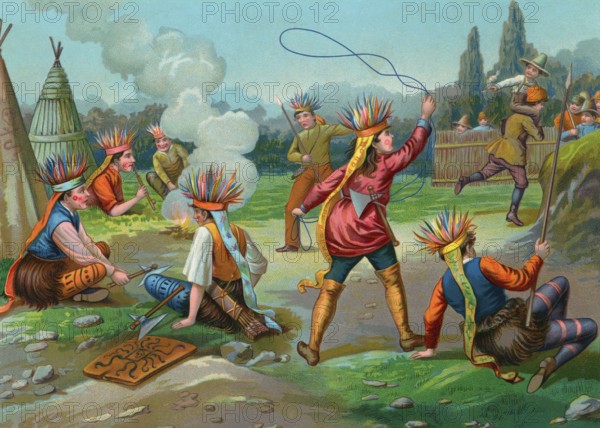 Old illustration. On this British 19th century illustration children are playing outdoors. A happy summer scene