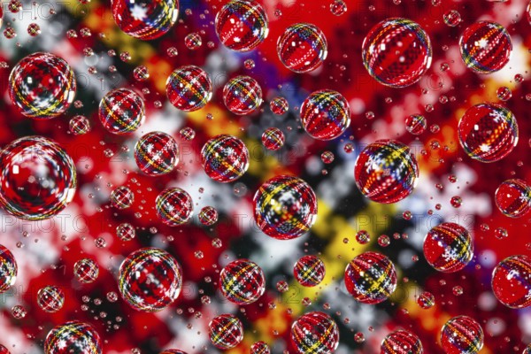 Typical Christmas decoration under glass with drops of water. Winter holidays. Merry christmas and happy new year concept