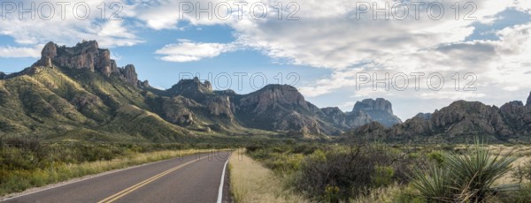 Famous panoramic view of the Chisos mountains in Big Bend NP, USA, North America