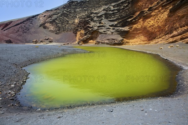 Lanzarote El Golfo Lago de los Clicos green water in volcanic Canary Islands