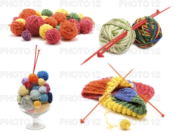 ?ollage varicoloured ball for knitting on white background. It Is formed from several pictures