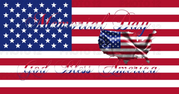 United States of America Memorial Day.Flag With Map of America and Text 3D illustration