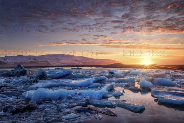 Jokulsarlon glacial river lagoon in southern part of Vatnajokull National Park