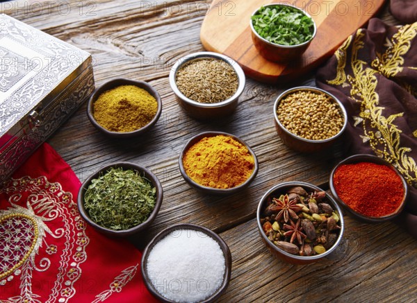 Indian cuisine spices mix as coriander curry cardamom cumin