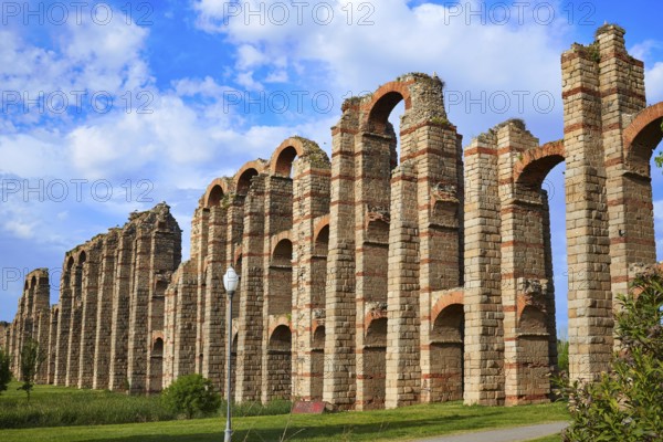 Acueducto Los Milagros in Merida Badajoz aqueduct at Extremadura of Spain