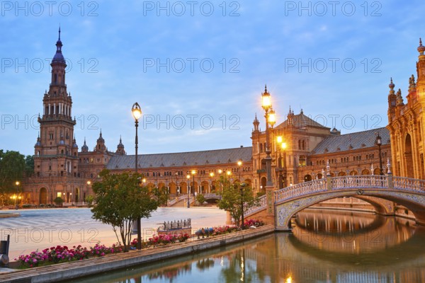 Seville Sevilla Plaza de Espana at sunset in Andalusia Spain square