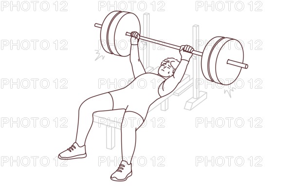 Male athlete in sportswear lift barbell in gym. Man powerlifter training preparing for competition. Sport and workout. Vector illustration
