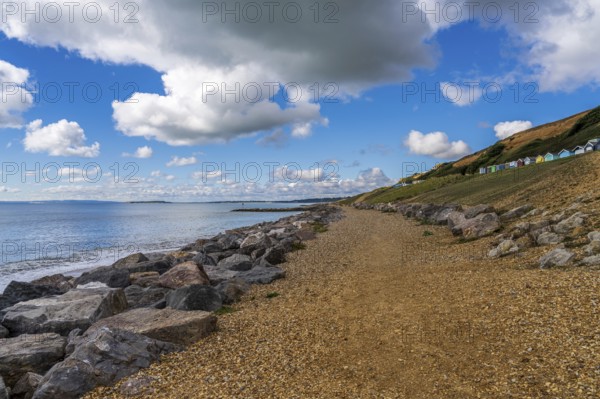 Beach Huts on the Channel Coast in Barton-on-sea, Hampshire, England, UK
