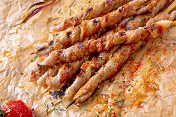 Fresh and crispy rustic pork belly grill sticks
