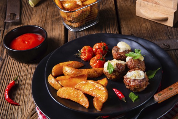 Meatballs with potato quarters from the oven