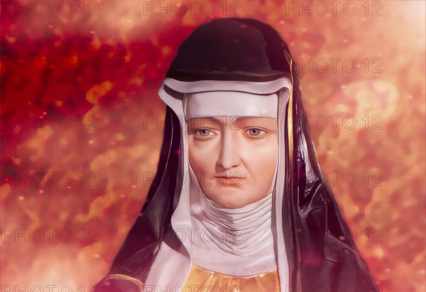 Figure of Hildegard of Bingen, Sibyl of the Rhine, 1098 – 1179, German Benedictine abbess and polymath, digitally edited