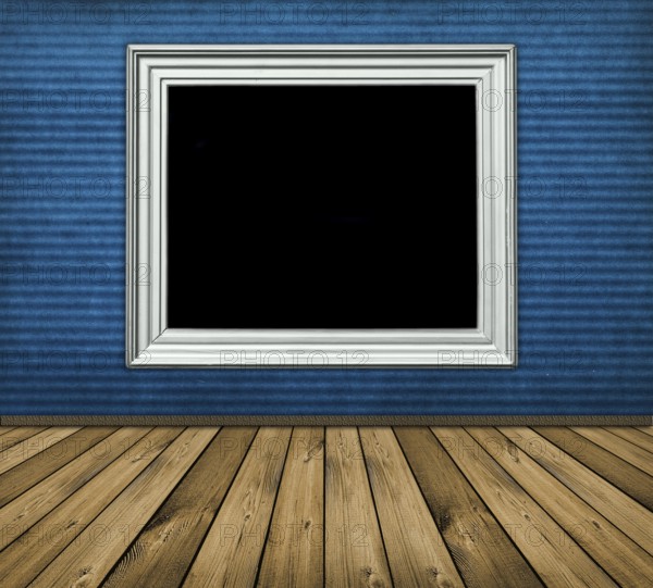 Vintage blue interior with wooden floor