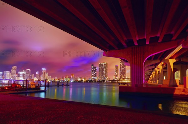 Miami downtown skyline sunset in Florida USA