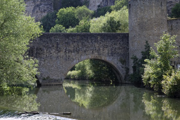 Reflection, River Alzette, Stierchen Bridge, Ground, Luxembourg, City of Luxembourg, Luxembourg, Europe