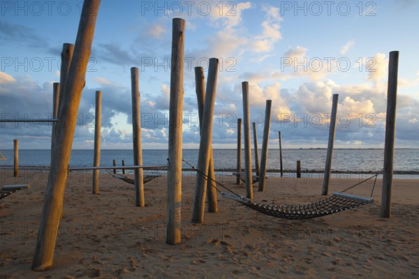 Dramatic sunset on the empty beach, Hjerting, Jutland, Denmark. Hjerting is a district of Esbjerg in southwest Jutland, Denmark, Europe