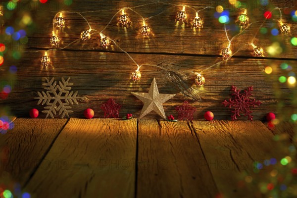 Christmas snowflake star vintage rustic wooden background decoration