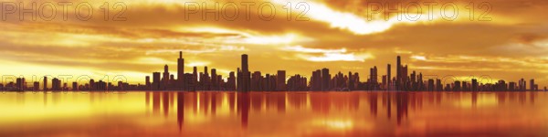 A beautiful Chicago sunset skyline. 3D illustration