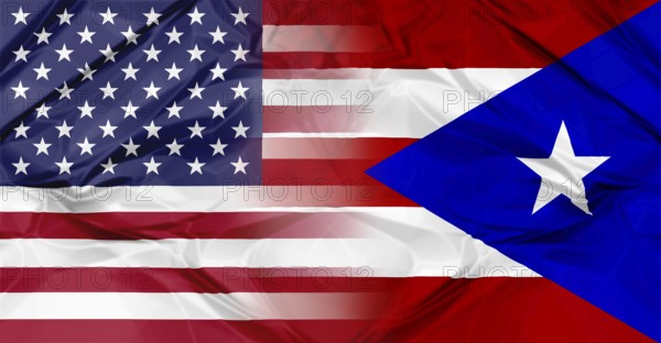 Puerto Rico and United States of America flag united in a composition about partnership and cooperation