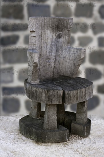 Anciennt rustic original handcraft gray wooden chair