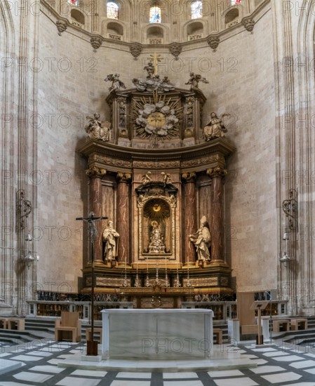 Segovia, Spain, 7 April, 2024: view of the altar in the central nave of the Segovia Cathedral, Europe
