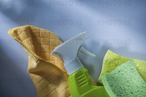 Set of cleaning items on white background