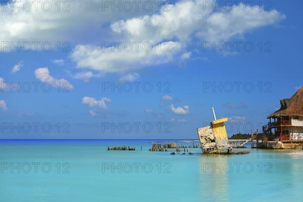 Holbox island beach in Mexico hurricane ruins house part