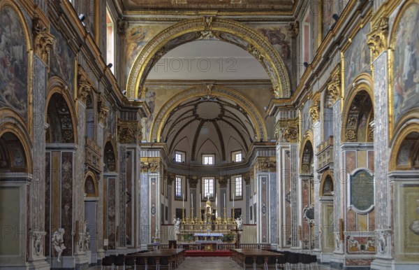 Nave and main altar of the Basilica of San Paolo Maggiore, Naples, Campania, Italy, Europe