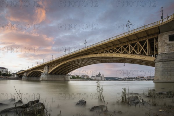 Bridge in the morning. One of the famous road bridges over the Danube. Landscape and architecture in the morning, Margaret Bridge, Margitsziget Margit híd, Budapest, Hungary, Europe