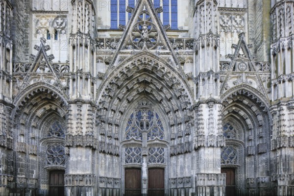 Gothic-style west façade of Saint-Gatien Cathedral, Tours, Indre-et-Loire department, Centre Val de la Loire region, France, Europe