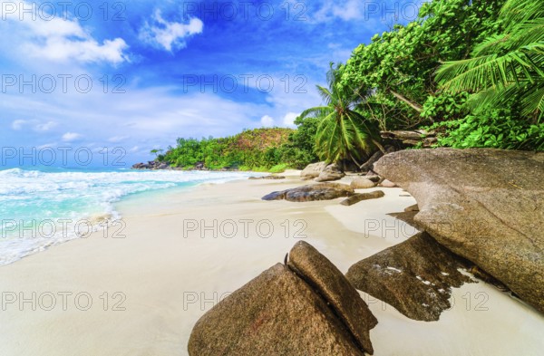 The Beach Anse Georgette at Praslin Island, Seychelles, Indian Ocean, Africa