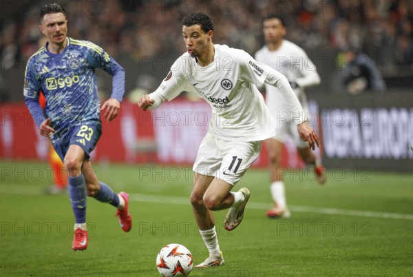 Football, Europa League, round of 16 second leg, 2024/2025, Eintracht Frankfurt vs. Ajax Amsterdam, 13/03/2025, Frankfurt Stadion, Frankfurt, Germany, Hugo EKITIKE (Eintracht Frankfurt, 11) on the ball, Europe