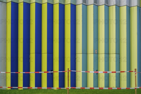 Colourful façade of the Mira shopping centre on the Nordhaide in Munich