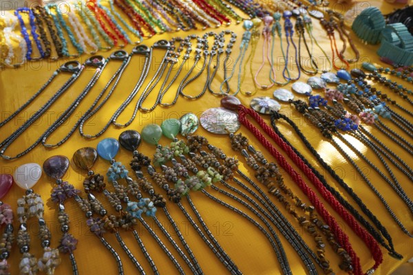 Mexican necklaces in tourist souvenir market at Riviera Maya