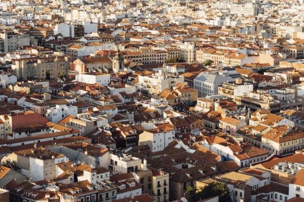 Madrid city centre aerial panoramic view at sunset