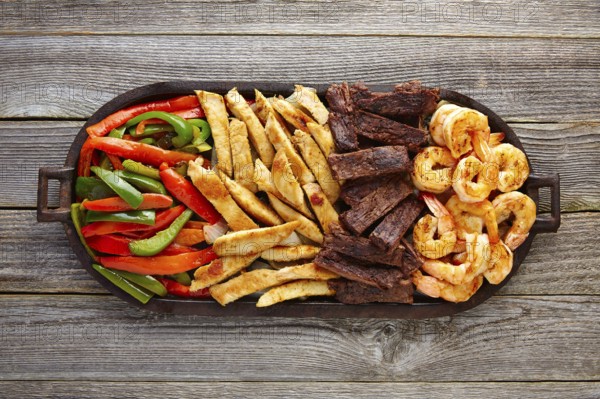 Mexican combo beef and chicken fajitas with shrimp