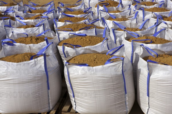 Sandbag white big bag sand sacks on quarry