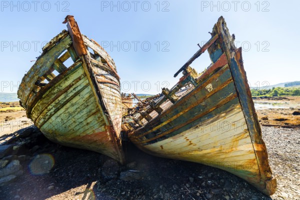 Europe, Scotland, Isle of Mull, ship graveyard near Salen, boat, boats, wreck, rust, rusted, rusty Salen