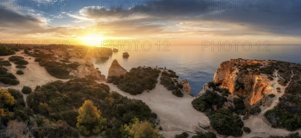 Praia da Mesquita, Portuguese coast near the city of Lagos in the light of the rising sun