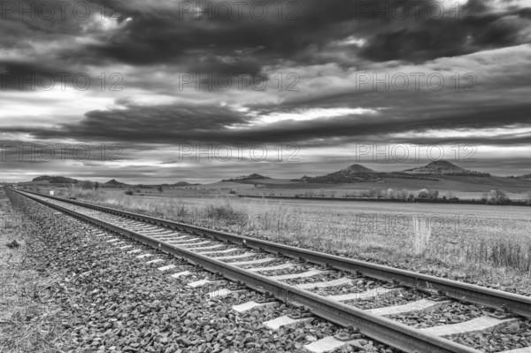 Empty train station in Central Bohemian Uplands, Czech Republic. Central Bohemian Uplands is a mountain range located in northern Bohemia. The range is about 80 km long