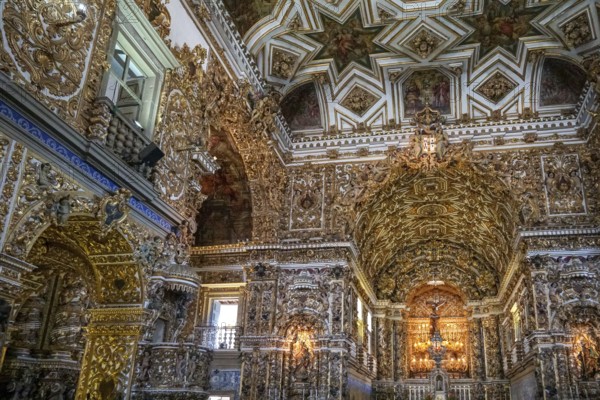 Inside the Sao Francisco Church of Salvador, located in the historical center of Salvador, in the State of Bahia, Brazil. Baroque architecture. Unesco World Heritage. September 16th, 2020