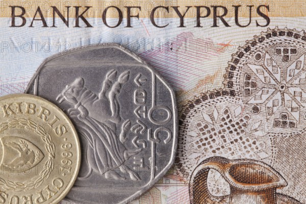 Different banknote and coins of Pound of Cyprus