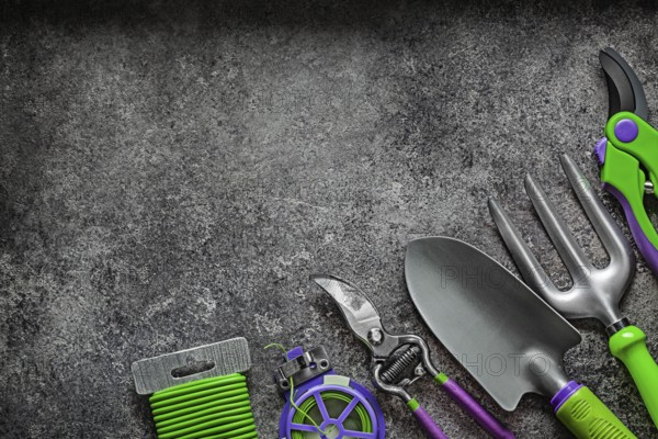 Agricultural Tools Set On Dark Background