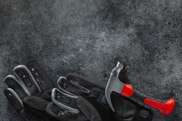 Gloves And Mini Safety Claw Hammer Coposed With Copy Space