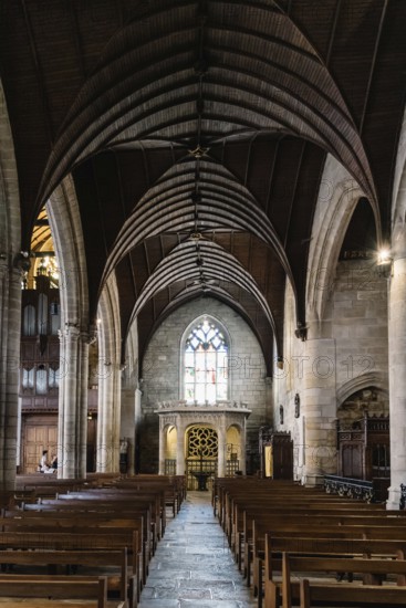Josselin, France, July 26, 2018: Interior view of the Basilica of Notre Dame of Roncier in the medieval town, Brittany, Europe