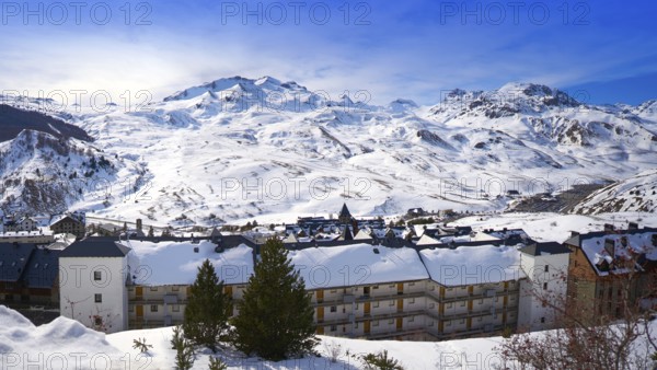 Formigal ski area skyline in Huesca Pyrenees of Spain